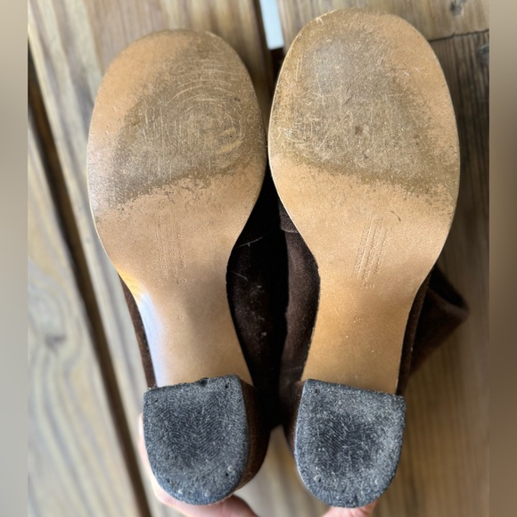 Vintage 70s platform boots brown suede mid calf zip up soft US 9 Italy round toe - Picture 9 of 10